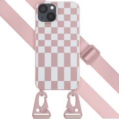 Selencia Siliconen design hoesje met afneembaar koord iPhone 13 - Irregular Check Sand Pink