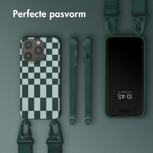 Selencia Siliconen design hoesje met afneembaar koord Apple iPhone 14 Pro - Irregular Check Green