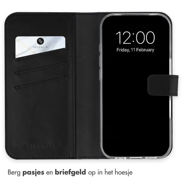 Selencia Echt Leren Bookcase Apple iPhone 18 Pro Max / 17 Pro Max - Zwart