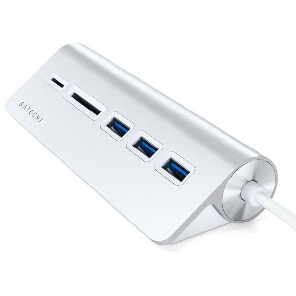 Satechi Aluminum USB Desktop Hub | USB-C naar 3x USB-A en (Micro)SD kaartlezer - Zilver