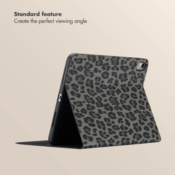 Selencia Sabi Bookcase with Leopard Print Apple iPad 11 (2025) 11 inch A16 / iPad 10 (2022) 10.9 inch - Midnight Black