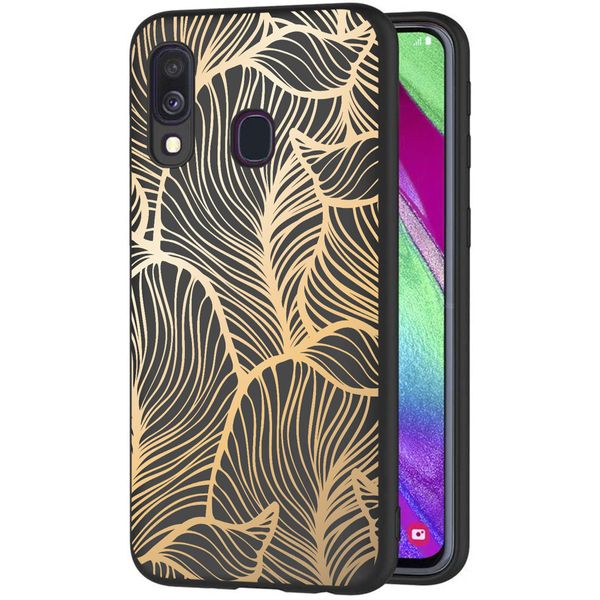 imoshion Design hoesje Samsung Galaxy A40 - Bladeren / Zwart