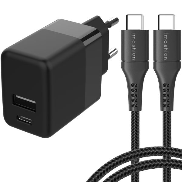 imoshion Wall Charger met USB-C naar USB-C kabel - Oplader - Gevlochten textiel - 20 Watt - 1,5 meter - Zwart