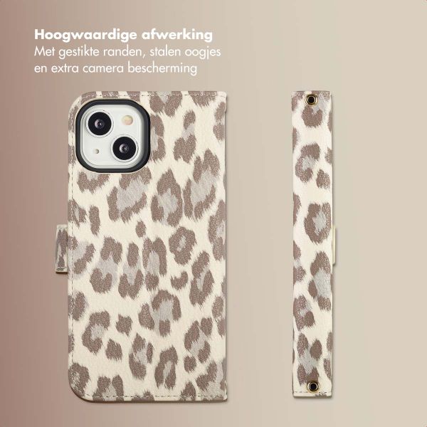 Selencia Sabi Bookcase met Panterprint Apple iPhone 14 / 13 - Soft Ivory