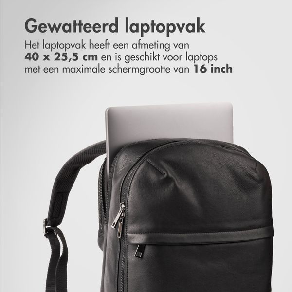 Accezz Leather Laptop rugzak 16 inch - Zwart