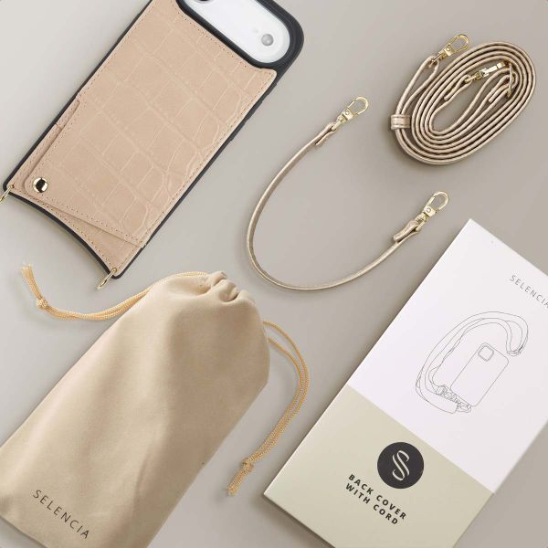 Selencia Nova Croco Phone Case with Cord and Card Holder Apple iPhone Air - Beige