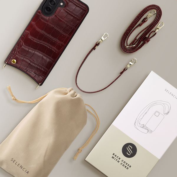 Selencia Nova Croco Phone Case with Cord and Card Holder Samsung Galaxy A37 (5G) - Burgundy
