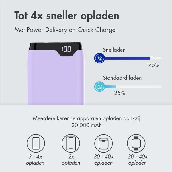 imoshion Powerbank 20.000 mAh - Quick Charge en Power Delivery - Lila