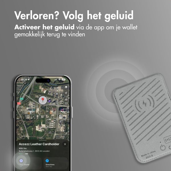 Accezz Magnetische Leren Kaarthouder - Geschikt voor Apple Find My - Light Grey