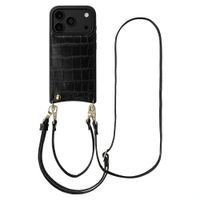 Selencia Nova Croco Telefoonhoes met Koord en Pashouder Apple iPhone 18 Pro Max / 17 Pro Max - Zwart