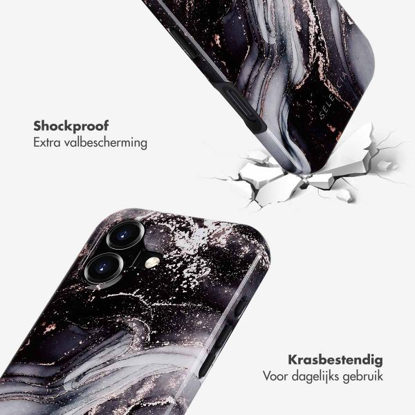 Selencia Vivid Tough Backcover met MagSafe iPhone 16 - Chic Marble Black