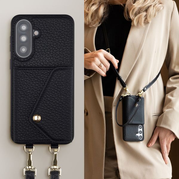 Selencia Sera Phone Case with Cord and Envelope Card Holder Samsung Galaxy A37 (5G) - Black