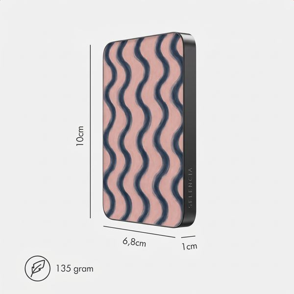 Selencia Vivid Powerbank 5.000 mAh - Draadloze Powerbank - MagSafe en Qi - Black / Wavy Baby Sorbet