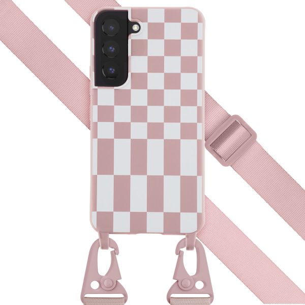 Selencia Siliconen design hoesje met afneembaar koord Samsung Galaxy S22 - Irregular Check Sand Pink