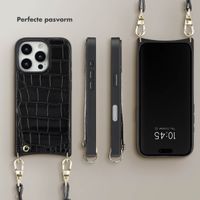 Selencia Nova Croco Backcover met koord en pashouder iPhone 16 Pro - Black