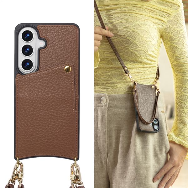 Selencia Nova Phone Case with Cord and Card Holder Samsung Galaxy S26 - Mocha Brown