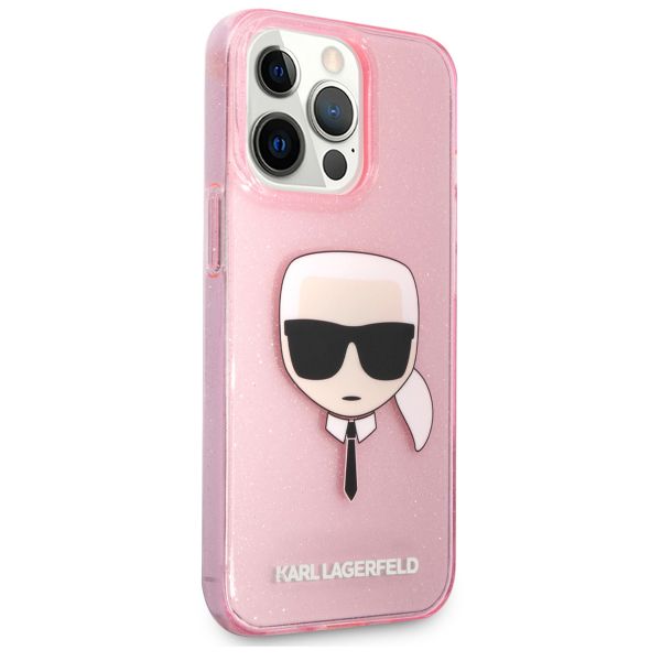 Karl Lagerfeld Karl's Head Silicone Backcover Glitter iPhone 13 Pro - Transparant Roze