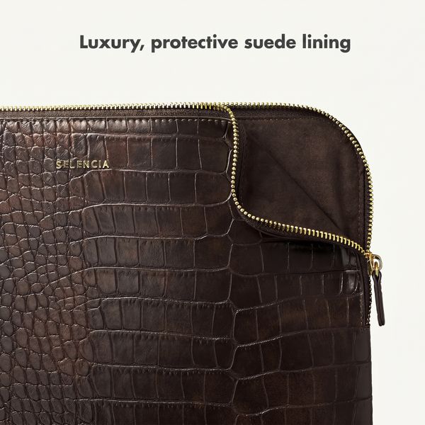 Selencia Croco laptop sleeve 13 inch - Choco Brown