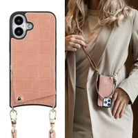 Selencia Nova Croco Telefoonhoes met Koord en Pashouder Apple iPhone 16 - Old Pink