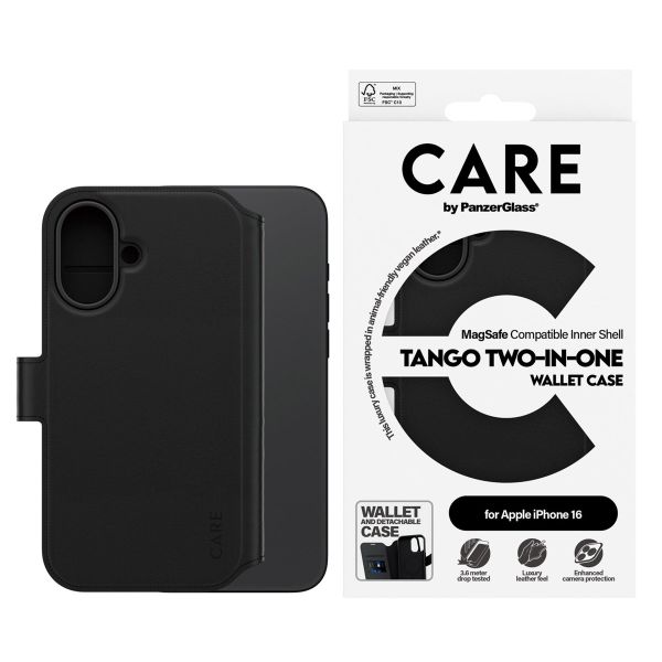 CARE by PanzerGlass Tango 2 in 1 Wallet Case MagSafe Apple iPhone 16 - Zwart