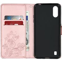 Klavertje Bloemen Bookcase Samsung Galaxy A01 - Rosé Goud