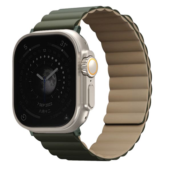 Uniq Revix dubbelzijdig bandje Apple Watch Series 1 t/m 11 / SE / Ultra (44/45/46/49 mm) - Moss Green / Tan