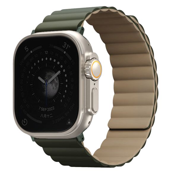 Uniq Revix dubbelzijdig bandje Apple Watch Series 1 t/m 10 / SE / Ultra (2) (44/45/46/49 mm) - Moss Green / Tan