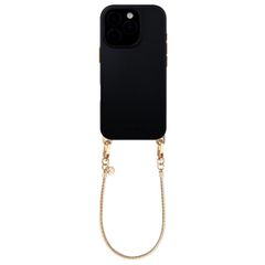 Selencia Rivièra MagSafe Backcover met afneembare haakjes voor de Apple iPhone 16 Pro - Velvet Black + Sleek Chain Polskoord - Gold