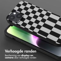 Selencia Siliconen design hoesje met afneembaar koord iPhone 14 Plus - Irregular Check Black