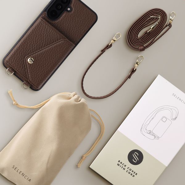 Selencia Sera Telefoonhoes met Koord en Envelop Pashouder Samsung Galaxy A18 / A17 / A26 - Chocolate Brown