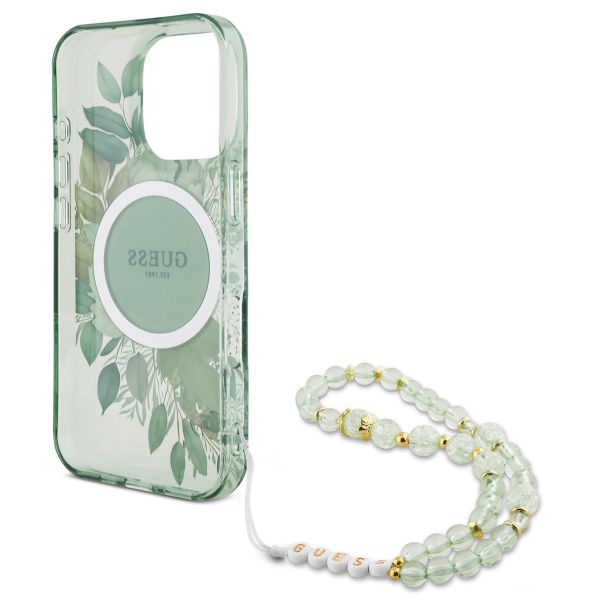 Guess MagSafe IML Flowers Case met beads strap Apple iPhone 16 Pro - Green