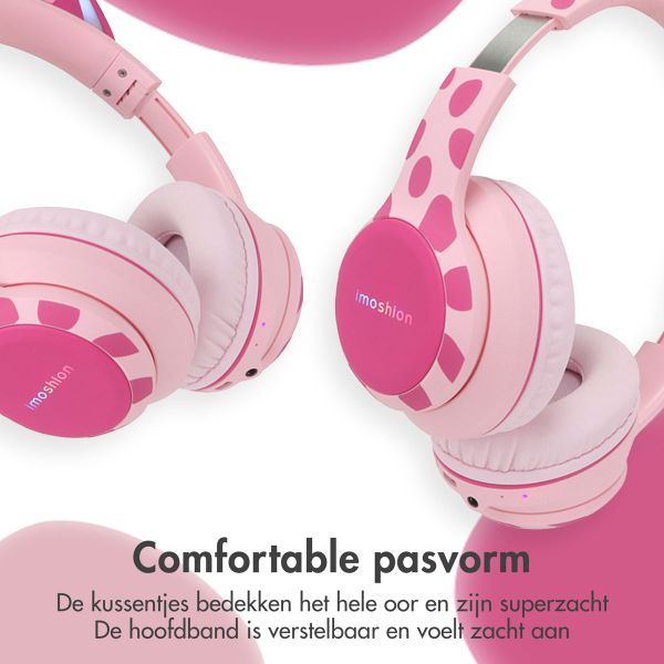 imoshion Kids Unicorn LED Light Bluetooth Headphones - Kinder koptelefoon met decibelbegrenzer - Draadloze koptelefoon + AUX kabel - Pink / Hot Pink