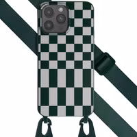 Selencia Siliconen design hoesje met afneembaar koord Apple iPhone 15 Pro Max - Irregular Check Green