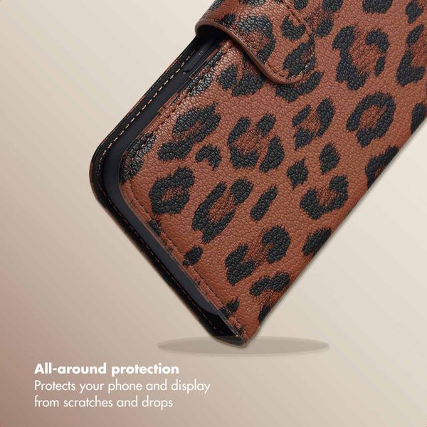 Selencia Sabi Bookcase with Leopard Print Apple iPhone 16 - Mocha Brown