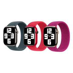 Apple 3 Pack Gevlochten solobandje voor de Apple Watch | 38/40/41/42 mm - Maat 7 - Lake Green/ (PRODUCT)RED/ Magenta