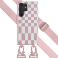 Selencia Siliconen design hoesje met afneembaar koord Samsung Galaxy S23 Ultra - Irregular Check Sand Pink