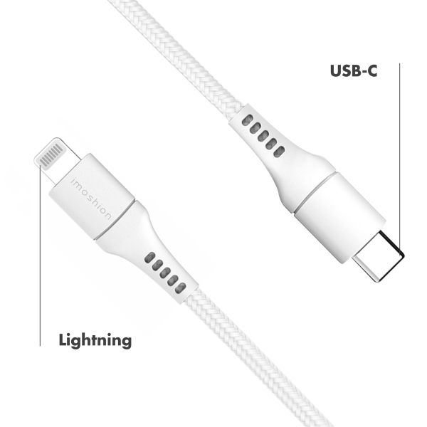 imoshion Lightning naar USB-C kabel - Non-MFi - Gevlochten textiel - 2 meter - Wit