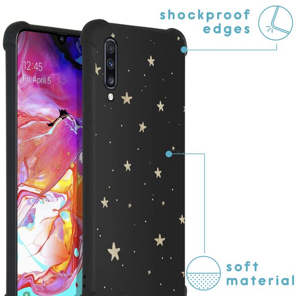 imoshion Design hoesje met koord Samsung Galaxy A70 - Sterren - Zwart / Goud