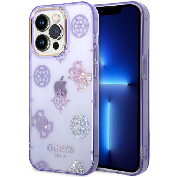 Guess Peony Glitter Backcover iPhone 14 Pro Max - Lila