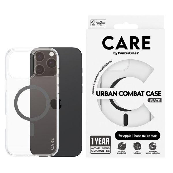 CARE by PanzerGlass Urban Combat Case MagSafe iPhone 16 Pro Max - Transparant / Zwart