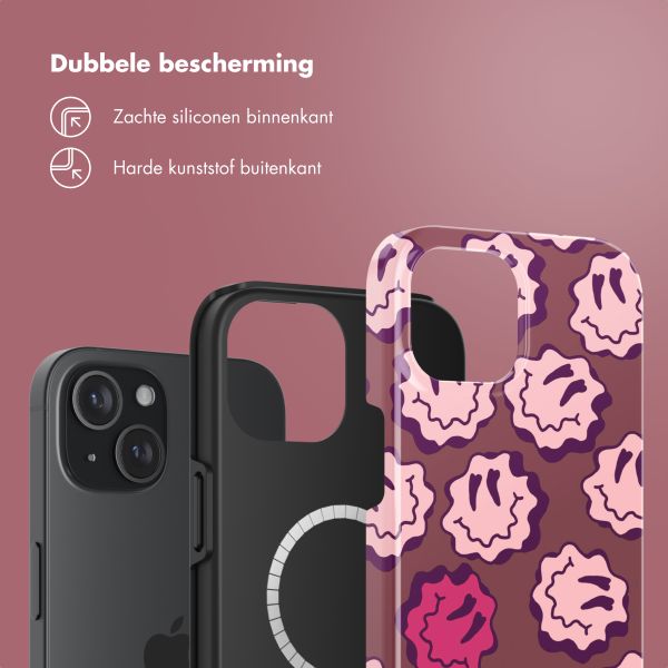 Selencia Vivid Backcover met MagSafe Apple iPhone 15 - Wavy Smiley Pink
