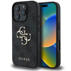 Guess 4G Metal Logo Backcover iPhone 16 Pro - Zwart