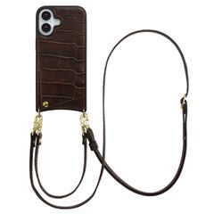 Selencia Nova Croco Phone Case with Cord and Card Holder Apple iPhone 17 - Choco Brown