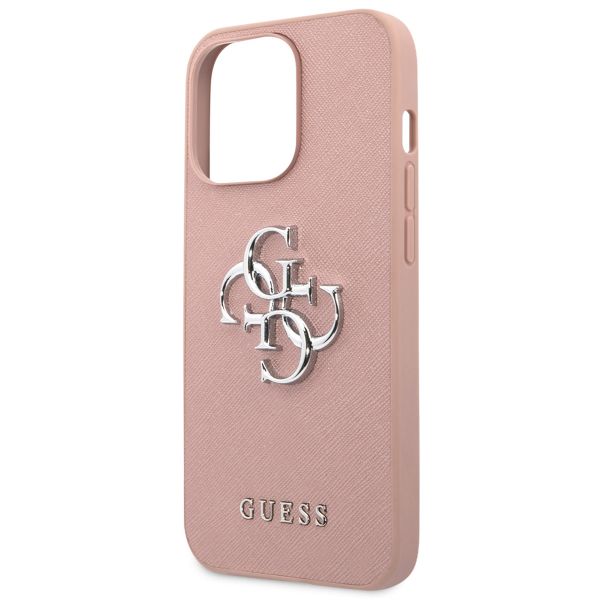 Guess 4G Metal Logo Saffiano Backcover Apple iPhone 13 Pro - Roze