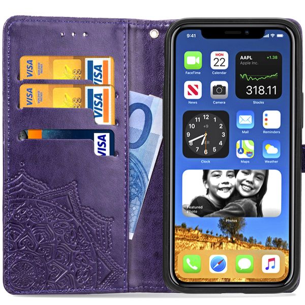 Mandala Bookcase Apple iPhone 12 (Pro) - Paars