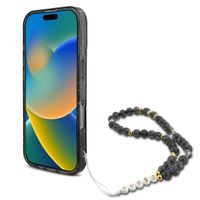 Guess MagSafe IML Glitter Case met beads strap Apple iPhone 16 Pro Max - Zwart