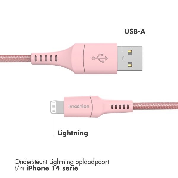 imoshion Lightning naar USB kabel - Non-MFi - Gevlochten textiel - 2 meter - Roze