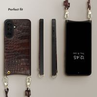 Selencia Nova Croco Phone Case with Cord and Card Holder Samsung Galaxy A37 (5G) - Choco Brown