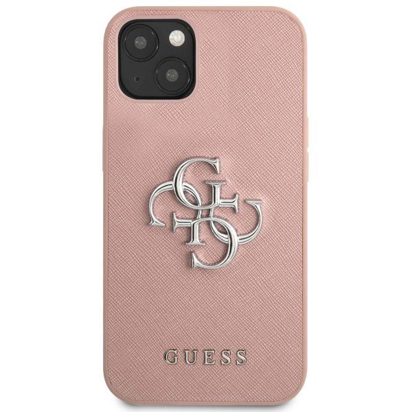 Guess 4G Metal Logo Saffiano Backcover Apple iPhone 13 - Roze