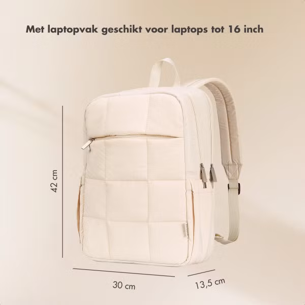 Selencia Vaya Puffy Laptop Rugzak 16 inch - Soft Ivory